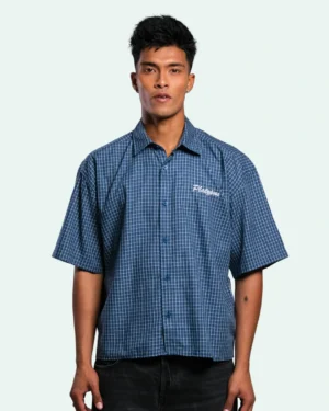 Half Sleeve Boxy Shirt - Blueprint Check